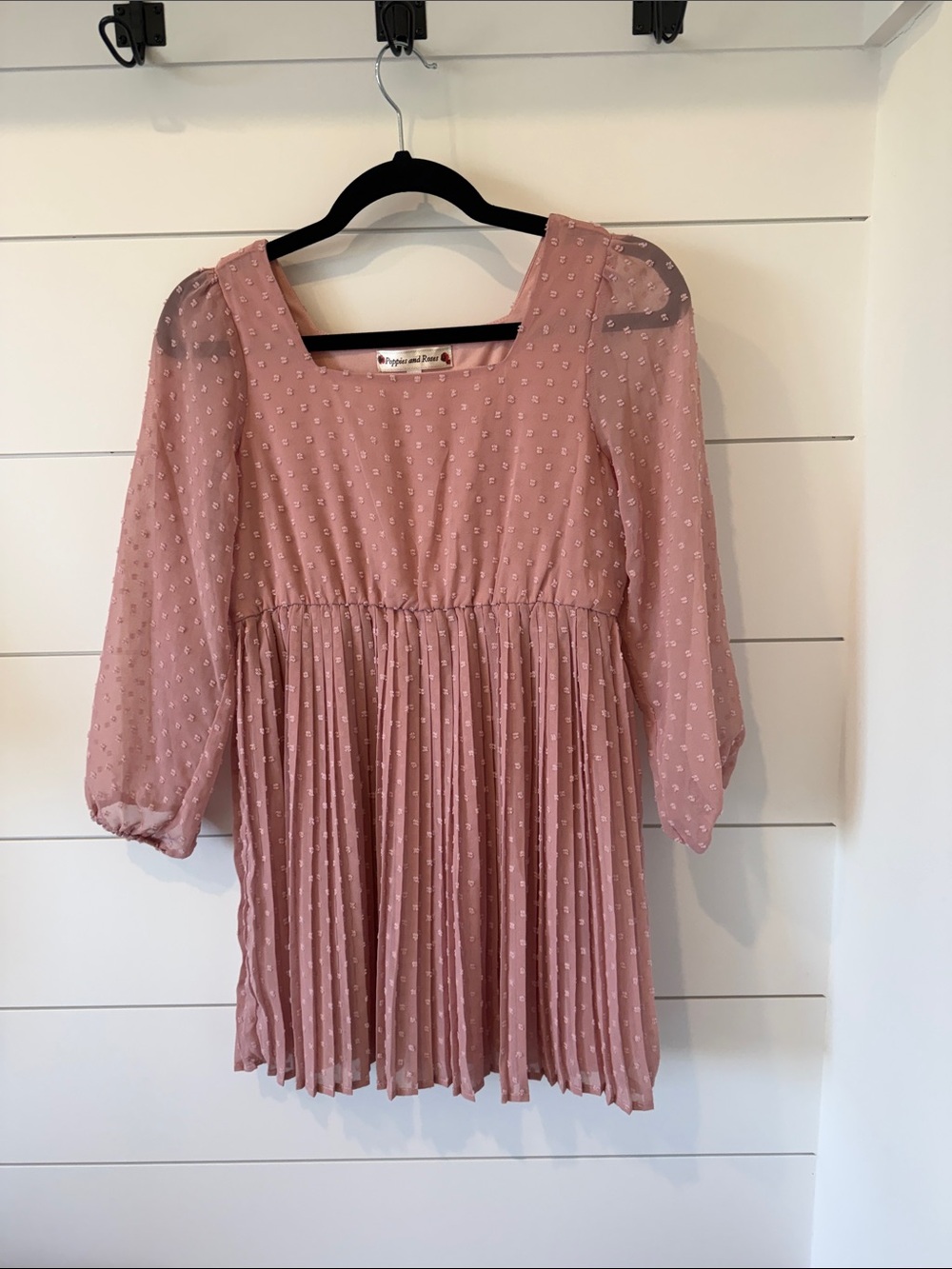 Poppies and Roses Girls' Dusty Rose Pleated Swiss Dot Dress size L